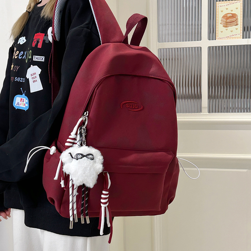 Schoolbag for female college students, Instagram high appearance level, simple solid color fresh and clean backpack, 2025 new high school student backpack details Picture