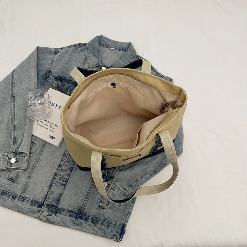 Large-capacity canvas bag, versatile for women in spring and summer, 2025 new style casual single-shoulder cloth bag, college student tote bag for class Specification drawing