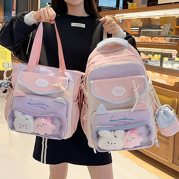 New high-appearance-level college-style color-blocking backpack, casual, simple, lightweight, versatile for commuting, large-capacity backpack full figure
