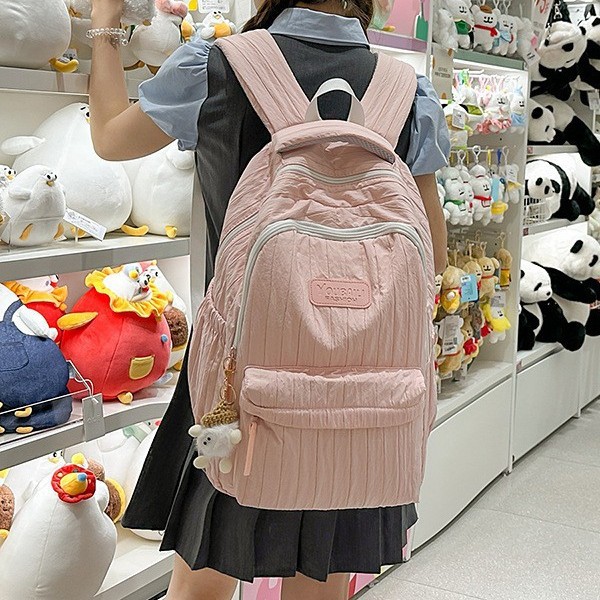 A new Korean version with a high aesthetic level, fresh and sweet macaron-colored backpack, a lightweight and large-capacity backpack for junior and senior high school students details Picture