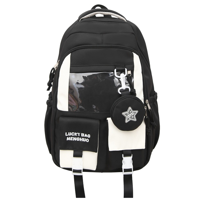 A new high-appearance-level, college-style ins tutorial bag with color-blocking and multi-layered two-piece backpacks for junior and senior high school students Item Picture