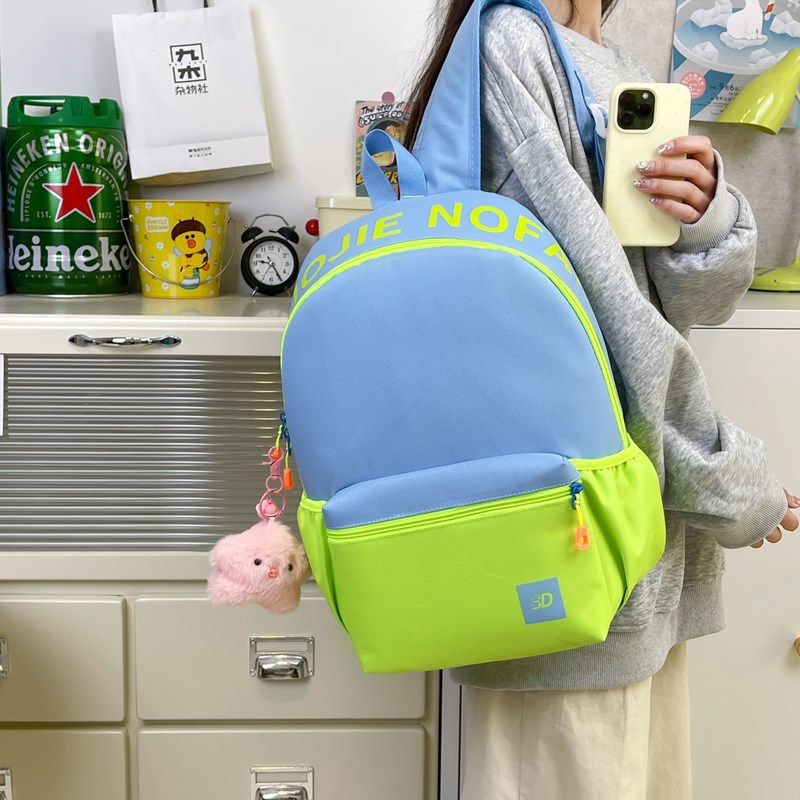 Color-blocking schoolbags for junior high school girls and primary school students, backpacks for girls on Instagram, niche fashion, high appearance level, lightweight and simple backpacks details Picture