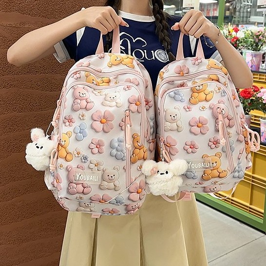 A new high-appearance-level personalized graffiti backpack from Japanese Instagram, featuring a fresh and cute style. It's a large-capacity backpack for junior and senior high school students details Picture