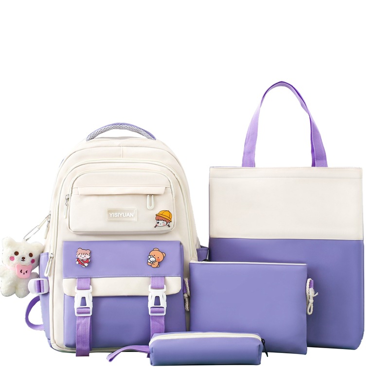 Foreign trade fresh and clean large-capacity junior high school schoolbag for girls, casual, durable and lightening backpack, ins style three-piece set schoolbag Item Picture