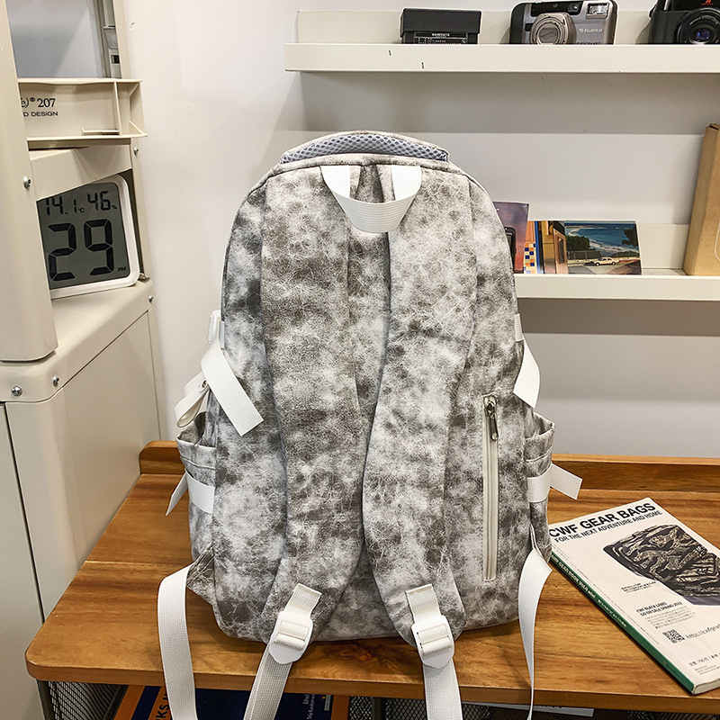 PU backpack for female college students, Korean version large-capacity high school student schoolbag, trendy casual travel lightweight backpack for men Specification drawing