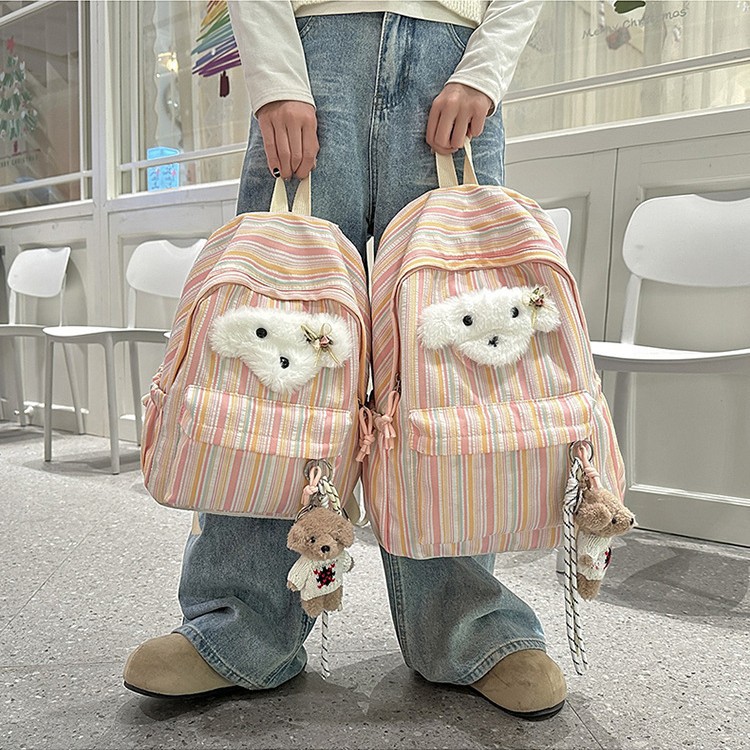 Japanese-style school striped schoolbag for junior and senior high school students, girls' Instagram niche design single-shoulder bag, versatile and casual backpack details Picture