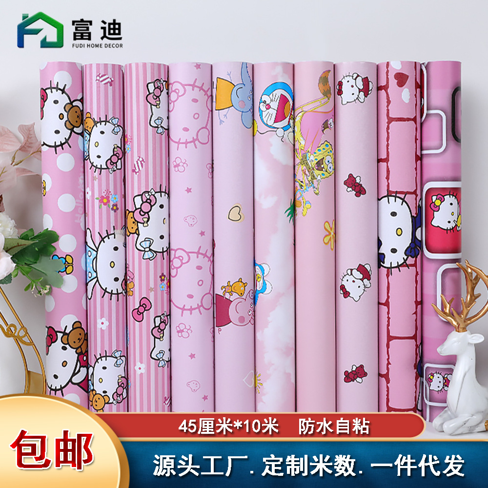 Wholesale student dormitory self-adhesive wallpaper, children's and girls' dormitory cartoon stickers, InS-style moisture-proof background walls full figure