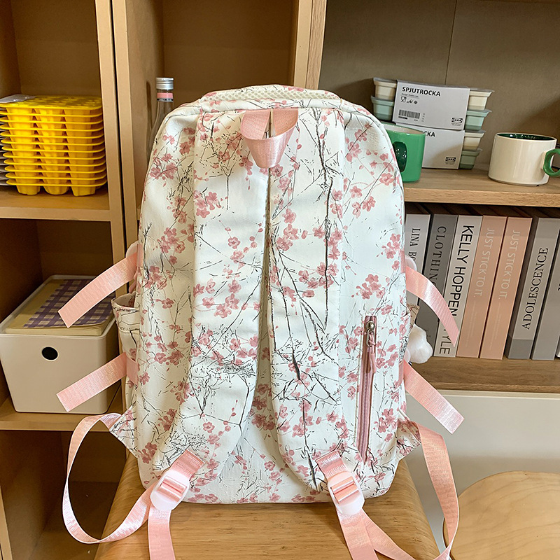 A new Chinese-style backpack with a high level of appearance, fresh and sweet. It is a lightweight and large-capacity backpack for junior and senior high school students Specification drawing