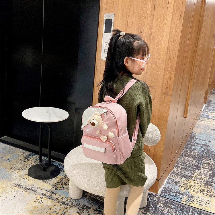 Summer new children's double-shoulder small schoolbag, cute and fashionable princess bag, simple bear girl, Korean cartoon backpack Specification drawing