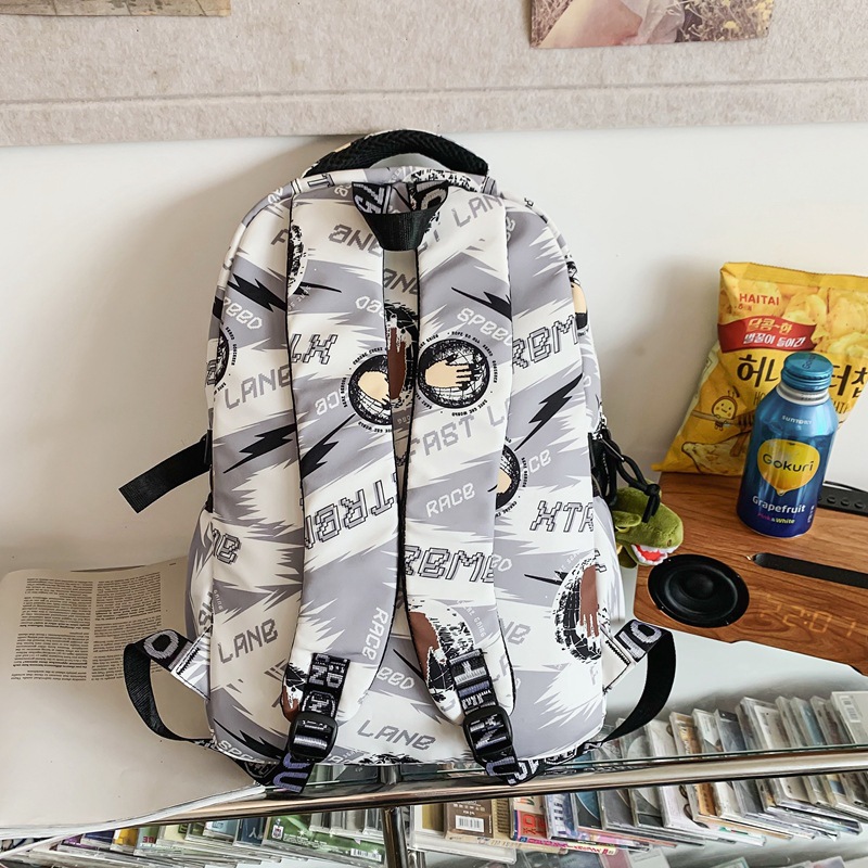 Backpack, large capacity, graffiti, trendy student travel computer, female couple printed schoolbag, male junior high school student backpack details Picture