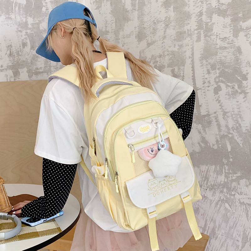 College-style schoolbag, cute transparent pain bag for female junior high school students, large-capacity computer backpack, lightweight student backpack, trendy details Picture
