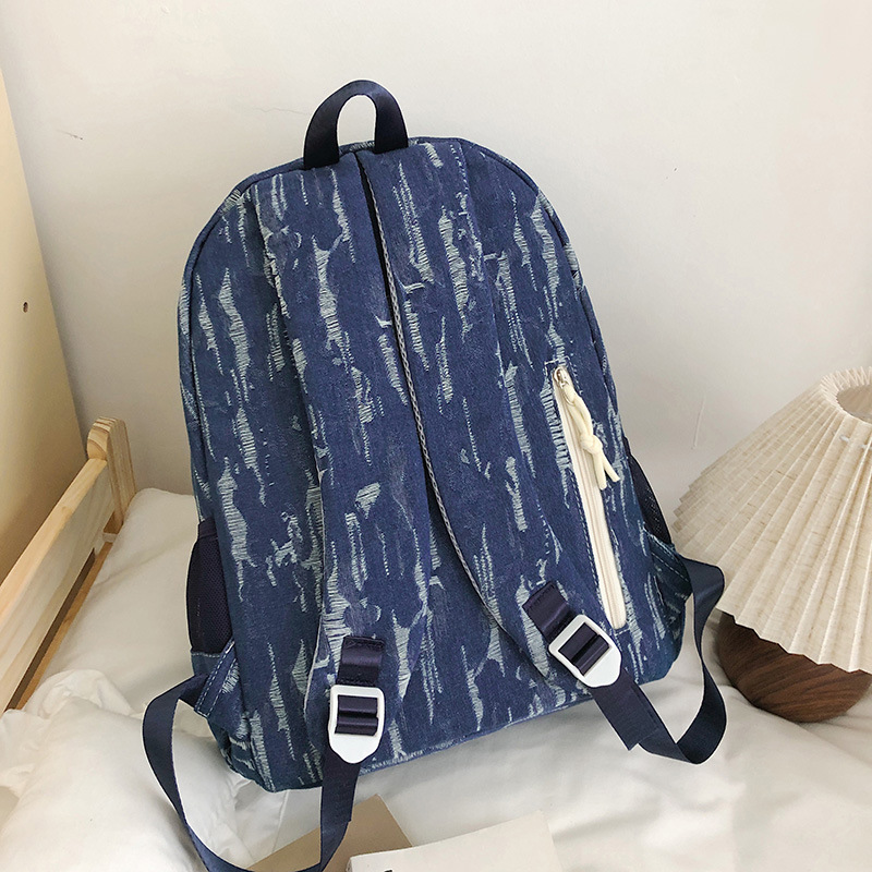 High appearance level backpack, retro washed denim backpack, Korean ins school style, lightweight schoolbag for junior and senior high school students Specification drawing