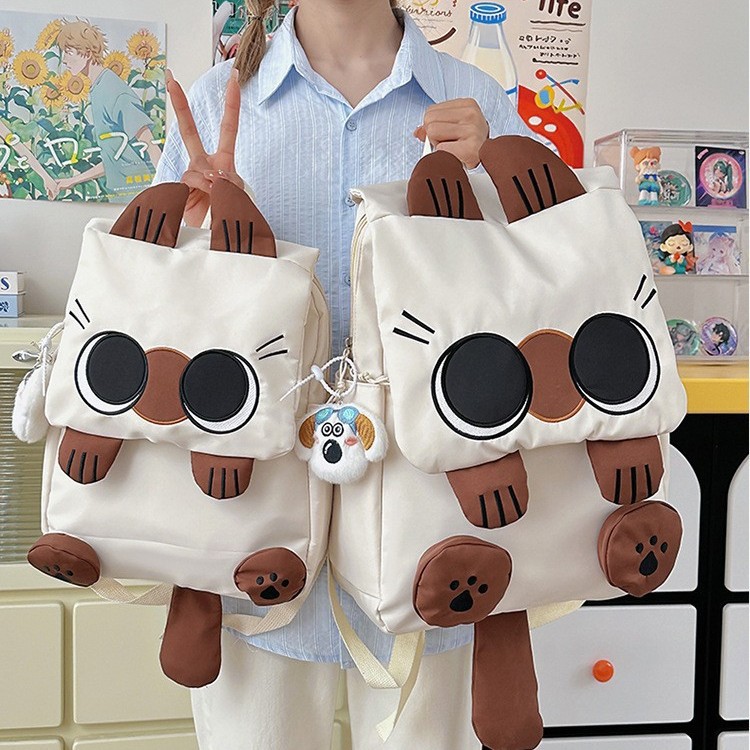 New high-appeartion-level cute cartoon backpack, light backpack for primary school students, ugly and cute cat, girlish mini backpack details Picture