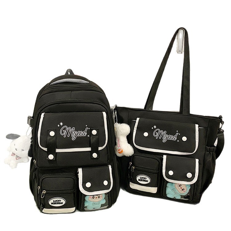 The new schoolbag features a high level of appearance, a college-style high school backpack, and a Korean-style Instagram sweet girl two-piece backpack for primary school students Item Picture