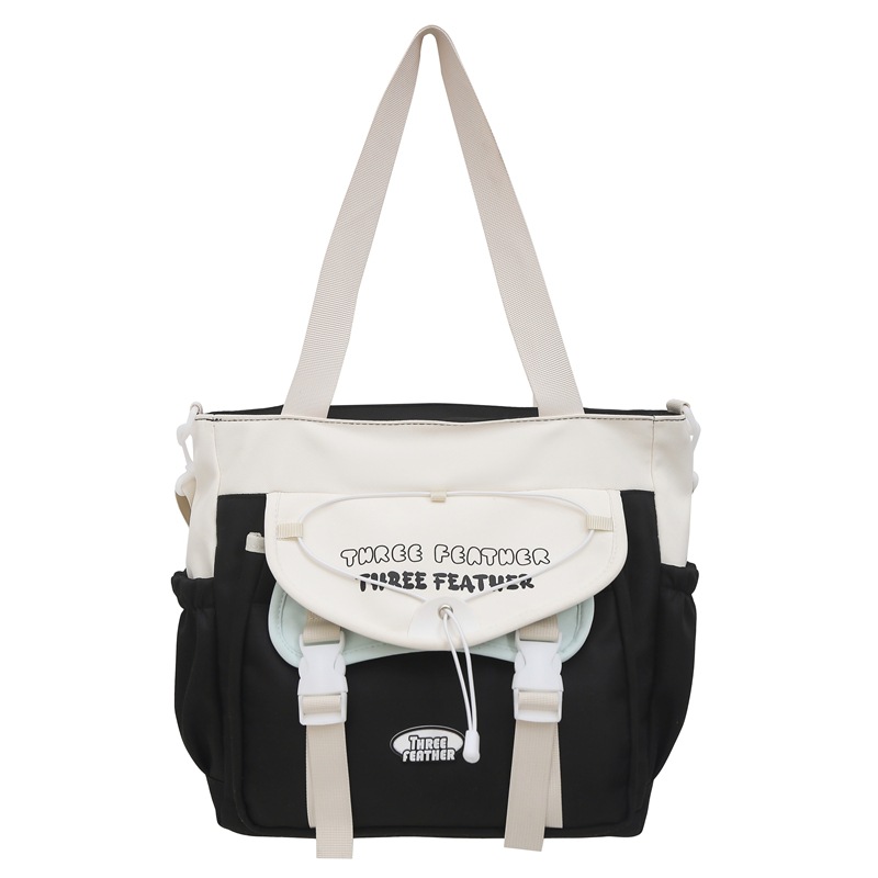 Student's simple tutorial bag, Japanese-style fresh and clean flip cover square pocket, commuting single-shoulder bag, color-blocking class crossbody bag Item Picture