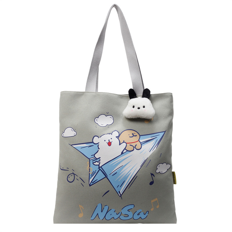 New canvas bag, student cartoon, artistic, large-capacity handbag, single-shoulder, versatile, hand-held schoolbag, commuter handbag Item Picture