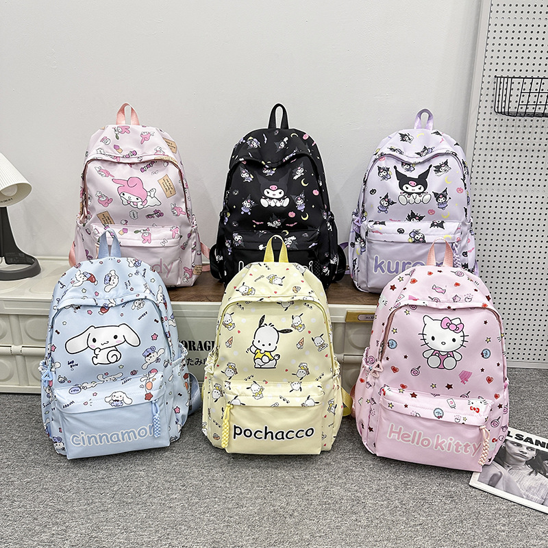 Cartoon printed back support schoolbag for grades 3-6, lightweight, waterproof and cute children's schoolbag, large-capacity backpack for college girls full figure