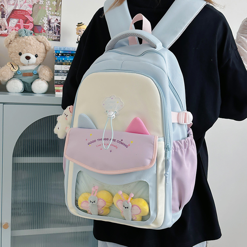 Cat-eared high school girl, large-capacity, lightweight backpack for 3-6 grade primary school girls, 2025 new style, double-shoulder Specification drawing