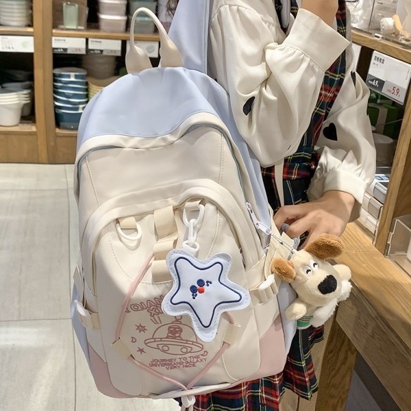 A schoolbag for a female junior high school student with a high level of appearance, a niche forest-themed large-capacity Korean style Instagram color-blocking backpack that is versatile for primary school students details Picture