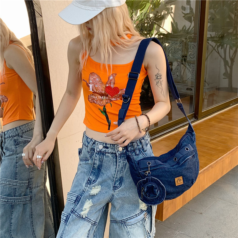 Korean niche design denim bag 2025 new summer versatile, elegant, simple and casual dumpling shoulder bag full figure