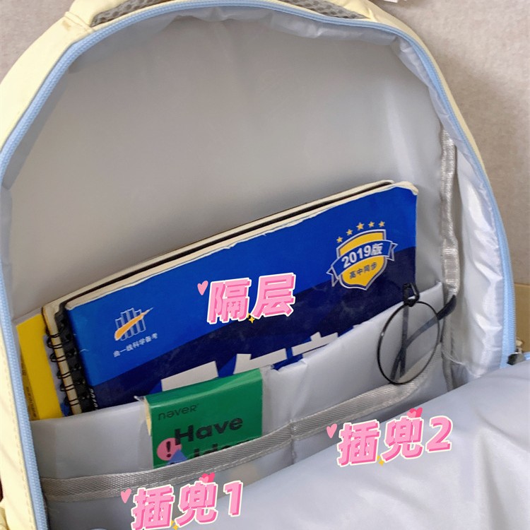 Dopamine schoolbag for junior high school girls, large-capacity multi-compartment bag for girls going to school, sweet and refreshing backpack for young girls Application Scenario