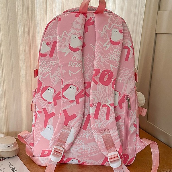 A new high-appeal Japanese-style ins fresh, sweet and unique graffiti color-blocking backpack for junior and senior high school students Specification drawing