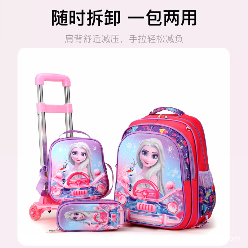 New foreign trade primary school students' trolley schoolbags for grades 1-6, boys and girls' backpacks, lunch bags, cartoon children's bags details Picture