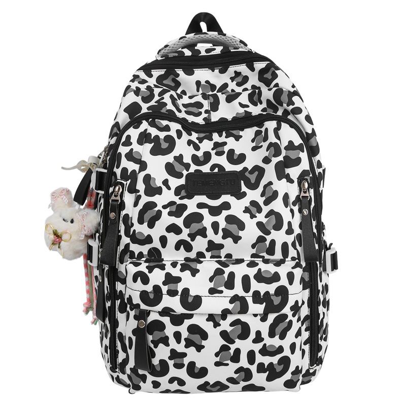 A new Japanese ins Harajuku style cow leopard print backpack, a lightweight and large-capacity backpack for junior and senior high school students to take remedial classes Item Picture