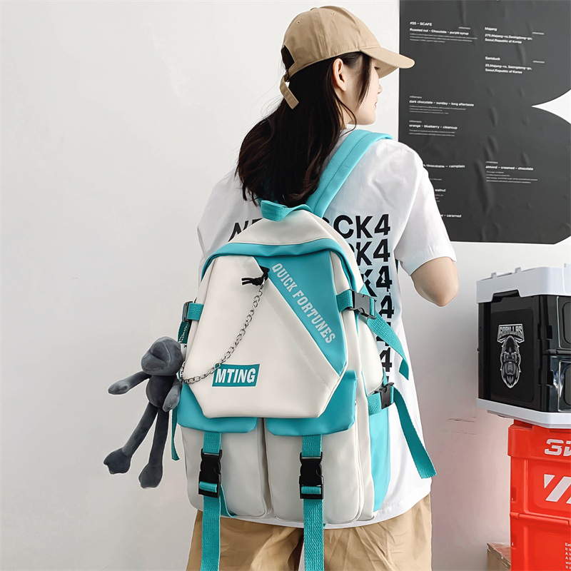 A simple and stylish backpack for a girl's college birthday, a trendy brand with contrasting colors, and a couple's high school backpack for middle school students full figure