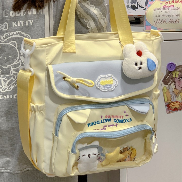High appearance level, color-blocking, cute cat, fresh and cute girl Tote bag, school style, primary school student pain bag, make-up class bag details Picture