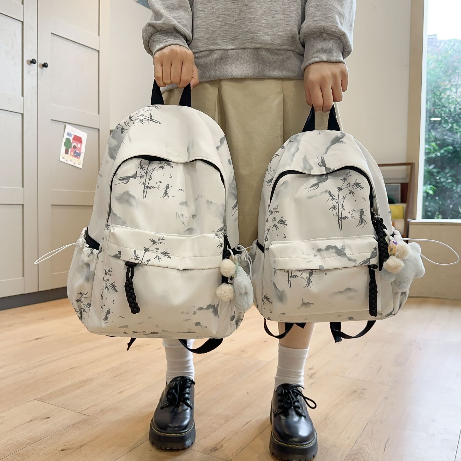 A new large-capacity student backpack with a sweet and girlish style, tie-dyed and printed Chinese-style artistic backpack full figure