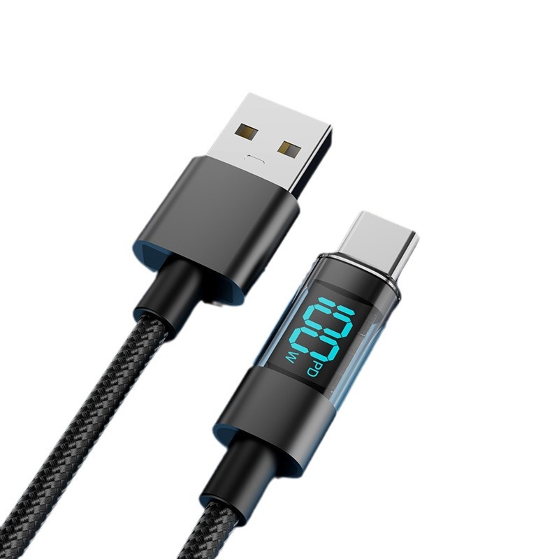 The new aluminum shell intelligent digital display 100W data cable is suitable for Huawei and Apple 27W fast charging Type-c charging cables Item Picture