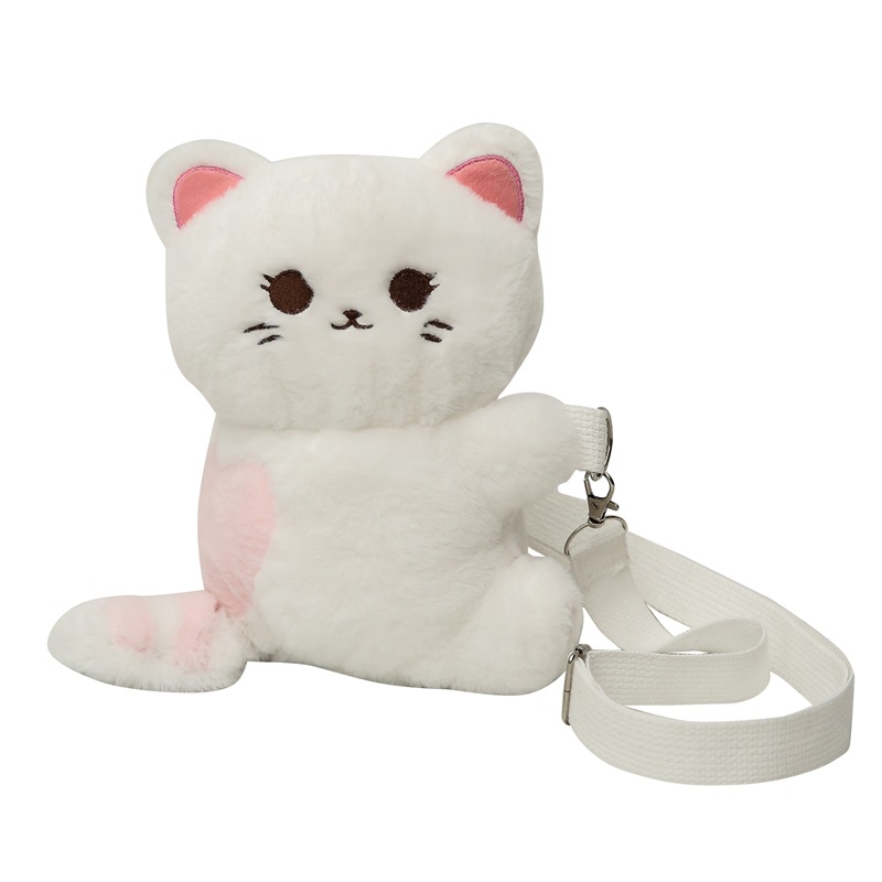 2024 New cute kitten plush bag, a fashionable and versatile cartoon furry bag for girls, a single-shoulder crossbody bag for young girls Item Picture