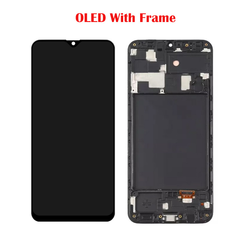It is compatible with the original LCD display of the Samsung A20 / A205 screen assembly, featuring an integrated inner and outer screen Specification drawing