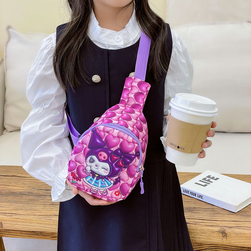 Children's chest bag, Kuromi cute cartoon bag, girls' trendy and simple single-shoulder crossbody bag, travel coin purse Application Scenario