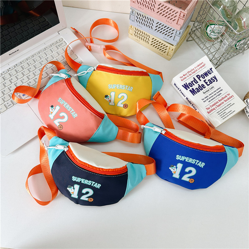 Cartoon children's chest bag, large capacity, light and portable, color-blocking waist bag 2024, personalized printed children's clothing matching storage bag full figure