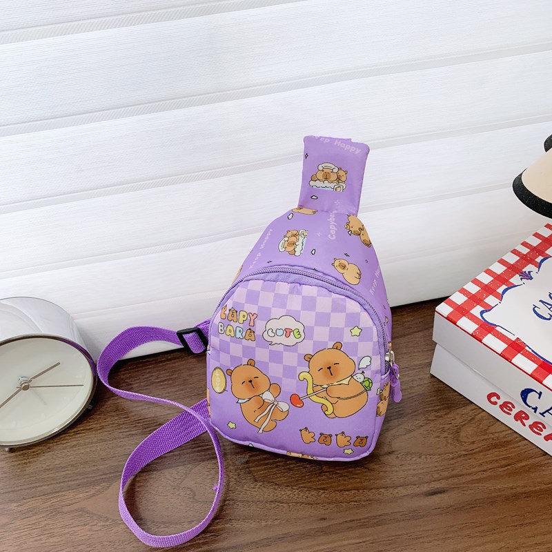 2025 New children's bags: Cartoon and cute boys and girls' chest bag, Capibara Capybara print children's crossbody bag details Picture