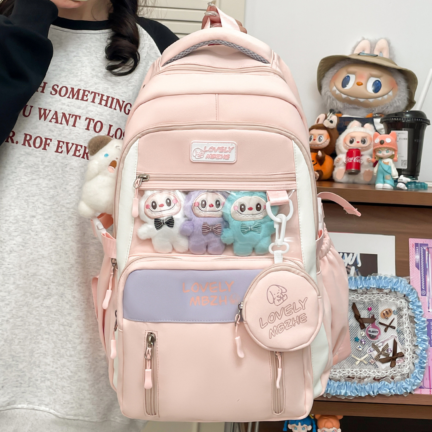 New high-appearance-level college style fresh and cute schoolbag for junior and senior high school students, 2D pain-relieving bag, large-capacity backpack full figure
