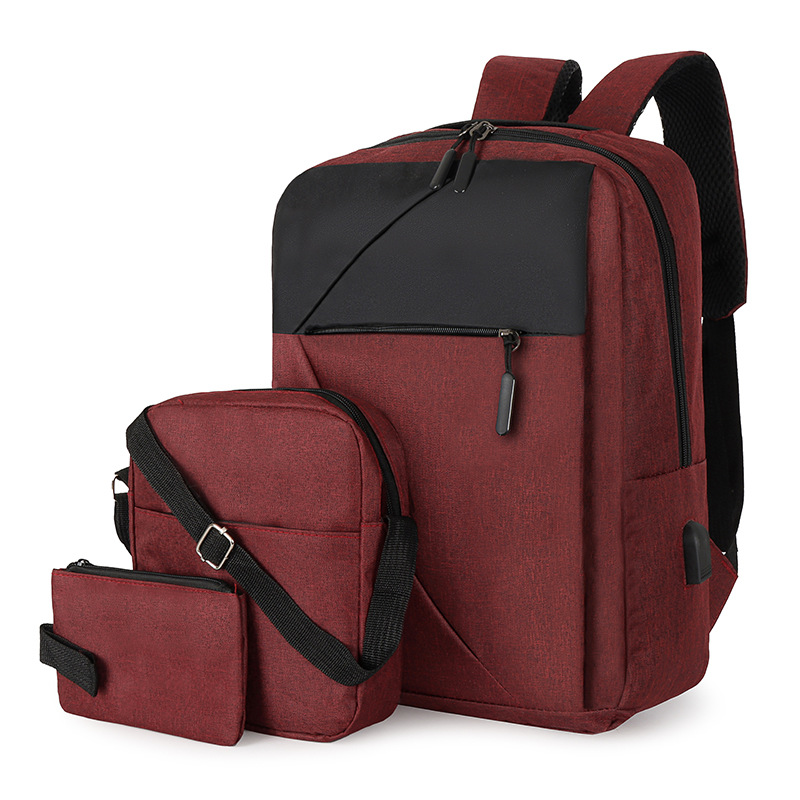 Large-capacity business computer backpack, simple men's casual backpack, three-piece set, fashionable and trendy college student schoolbag Specification drawing