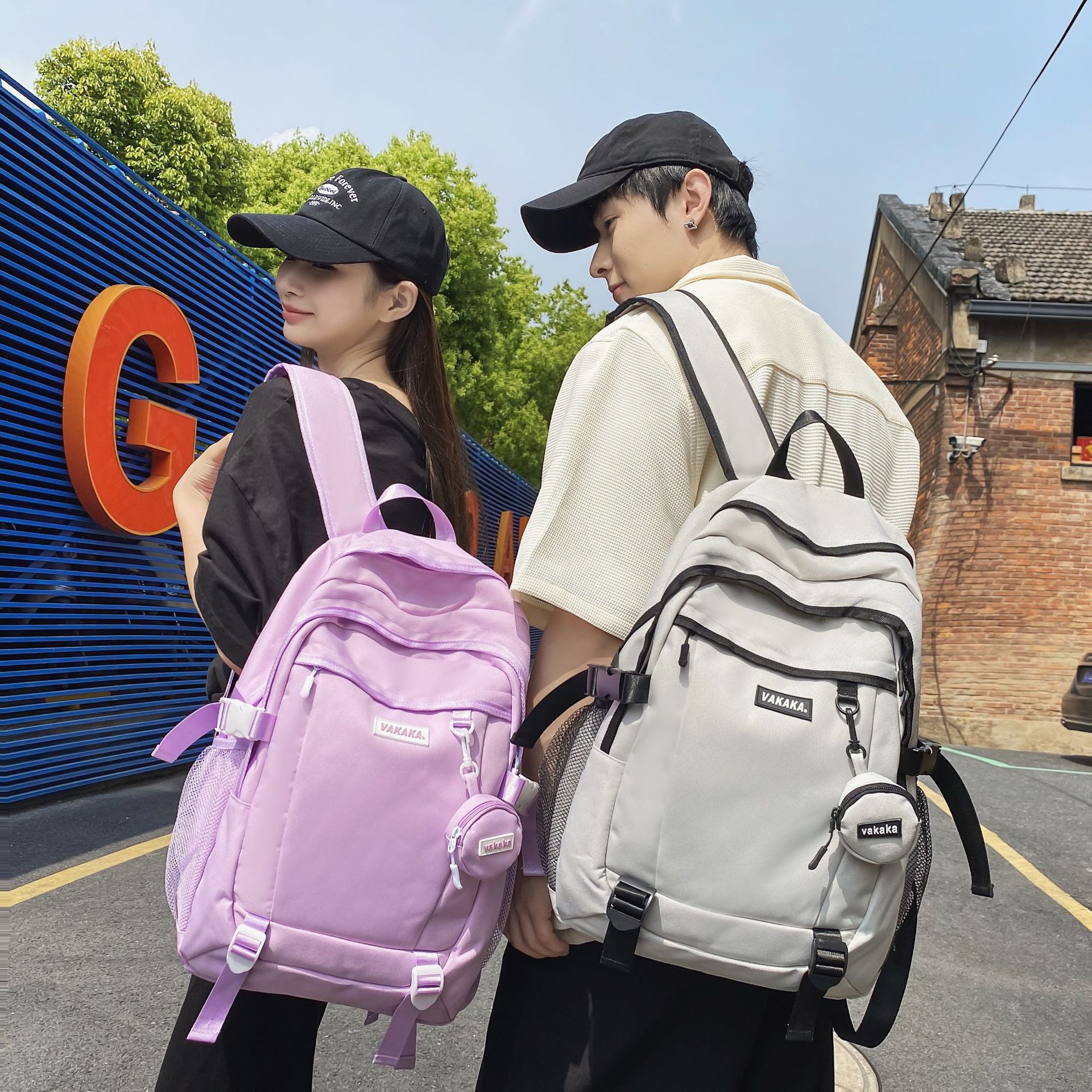 Japanese-style ins streetwear couple backpacks for men, retro Hong Kong-style workwear, large-capacity backpacks for junior and senior high school students details Picture