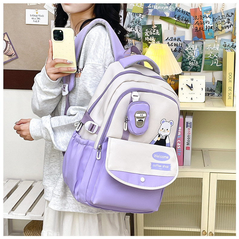 A new Korean version of ins backpack for junior and senior high school students, featuring a cartoonish high appearance level, fashionable, casual and cute student bag Specification drawing