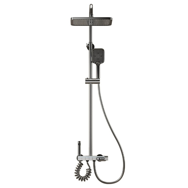 A complete set of ambient lighting showerhead shower set, brass bathroom shower, LED digital display bathroom, pressurized showerhead set Item Picture