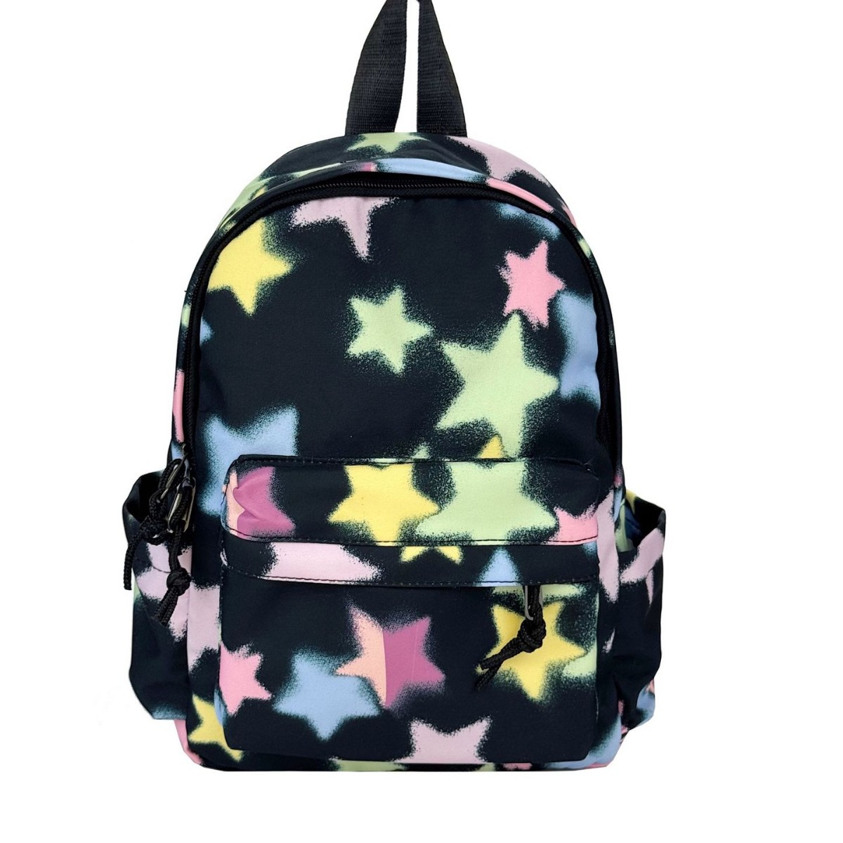 This is a simple and versatile backpack for primary and secondary school students with a high level of appearance, featuring fresh rainbow and star prints and contrasting colors Item Picture