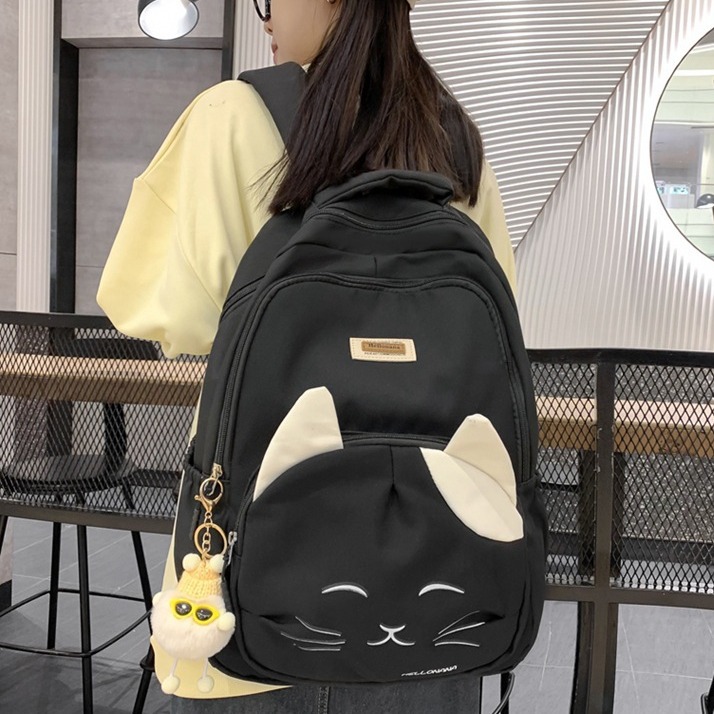 New Korean-style middle school backpack for girls, cute cat, forest style, college style, and backpacks for primary school students from grades three to six full figure