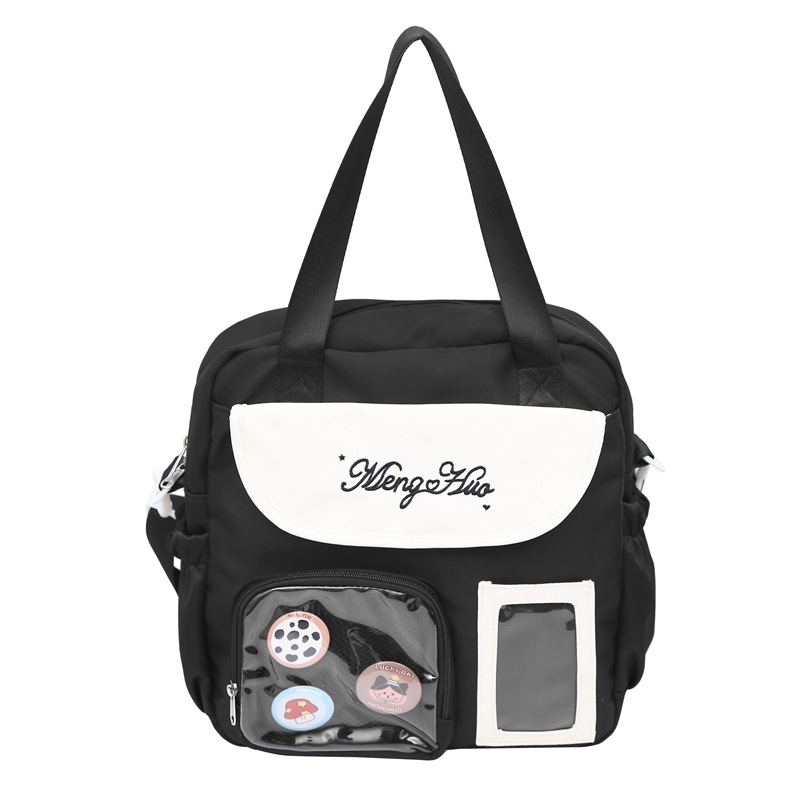 A cute Japanese girl with a small appetite, smudges a transparent pain bag. A student with a high level of appearance has a single-shoulder crossbody bag and a backpack for class Item Picture