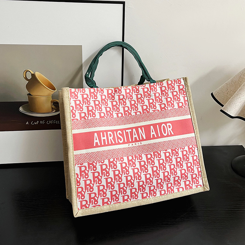 2024 Autumn/Winter new large-capacity shopping bags, tote bags, fashionable cotton and linen printed handbags, women's bags, shopping bags details Picture