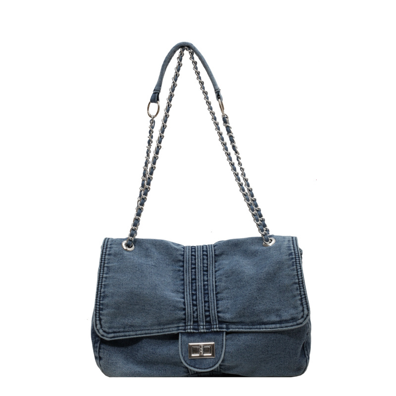 Denim bag for Women 2024 New style, fashionable large-capacity chain shoulder bag, high-end commuter tote wandering bag Item Picture