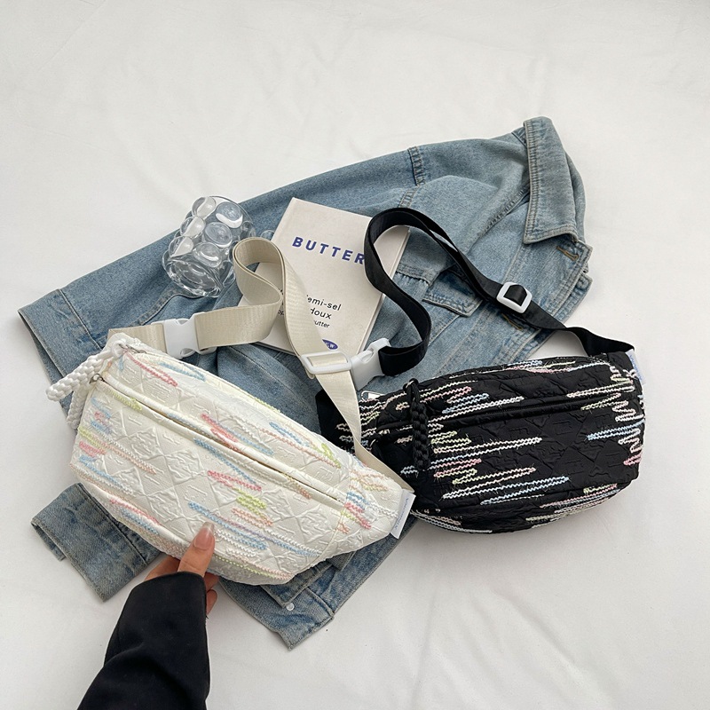 Summer canvas small bag for women, 2024 new trendy ins waist bag, solid color chest bag, casual and sporty crossbody dumpling bag Specification drawing