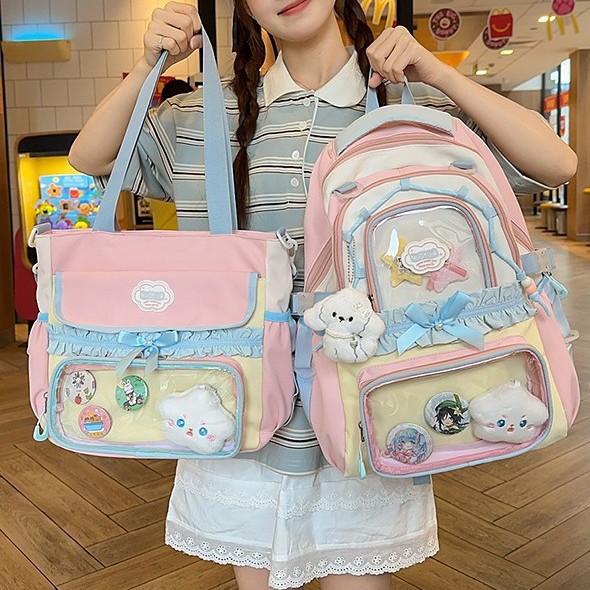 A new high-appearance-level Japanese ins fresh and sweet dopamine smug pain bag, a large-capacity backpack for middle and high school students details Picture