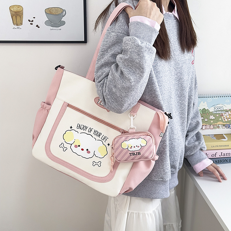 Japanese-style InS-style schoolgirl tutorial bag, fresh and simple single-shoulder crossbody bag, large-capacity student class tote bag full figure